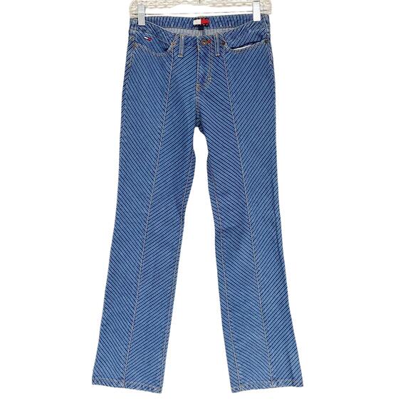 Vintage Tommy Jeans Juniors Size 5 Striped Denim Flare Low Rise Jeans